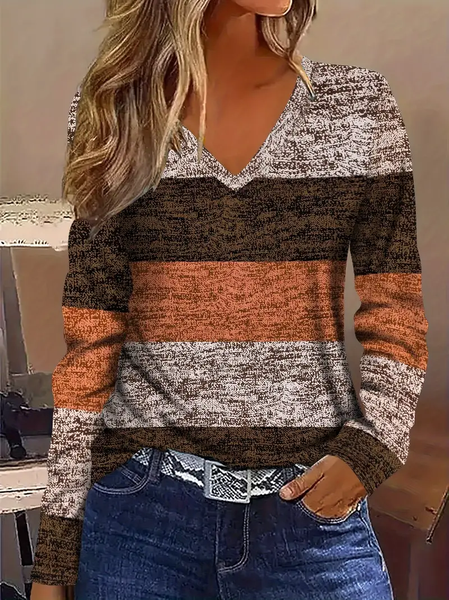 

Women's Long Sleeve Tee T-shirt Spring/Fall Striped Printing V Neck Casual Graphic Tee Top, As picture, T-Shirts