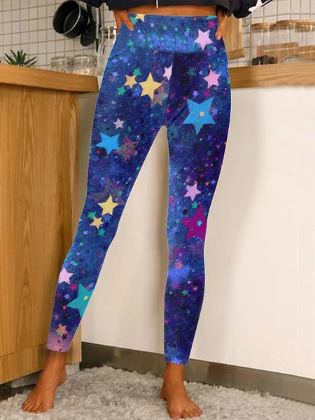 

Women Happy Stars Night Casual Leggings, As picture, Leggings