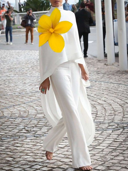 

Elegant Floral Printing Mock Neck Raglan Sleeve Blouse, Yellow, Blouses and Shirts