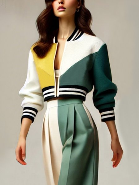 Urban Color Block Stand Collar Jacket, As picture, Jackets