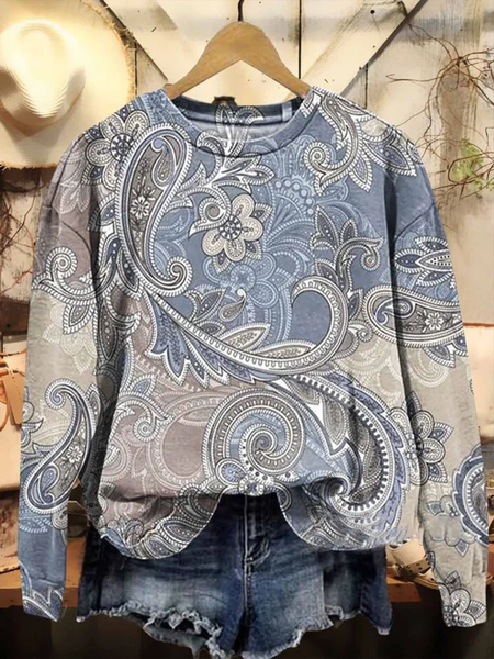

Casual Crew Neck Floral Sweatshirt Printing, Blue, Hoodies & Sweatshirts