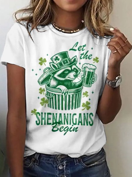 

Casual St. Patrick's Day Animal Crew Neck Short Sleeve T-shirt, White, T-shirts
