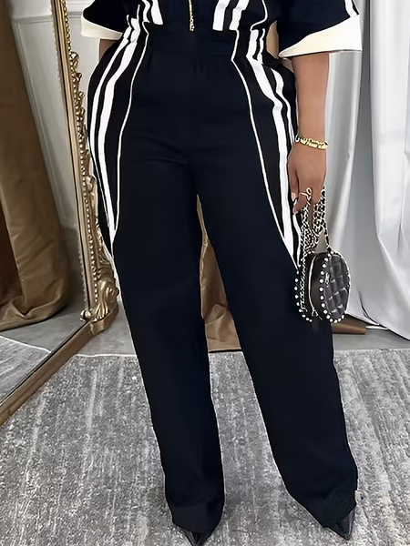 

Casual Color Block Sweatpants & Joggers, Black-white, Pants