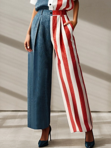 Urban Color Block Straight Pants, As picture, Pants
