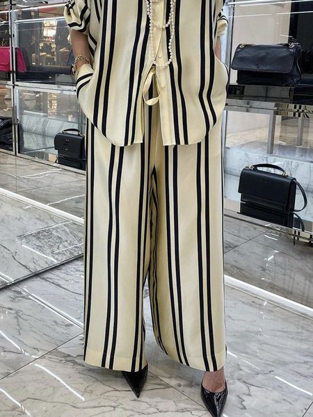

Casual Striped Wide Leg Pants, Apricot, Pants
