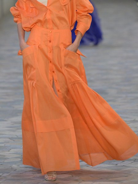 

Vacation A-Line Plain Maxi Skirt, Orange, Skirts