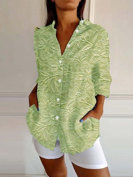 

Shirt Collar Long Sleeve 3D Printing Regular Loose Shirt For Women, Lightgreen, Shirts