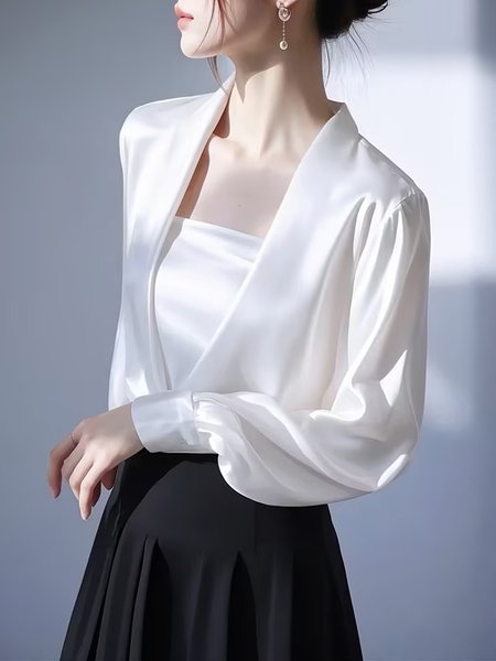 

Elegant Plain Irregular Craftsmanship Square Neck Blouse, White, Blouses and Shirts