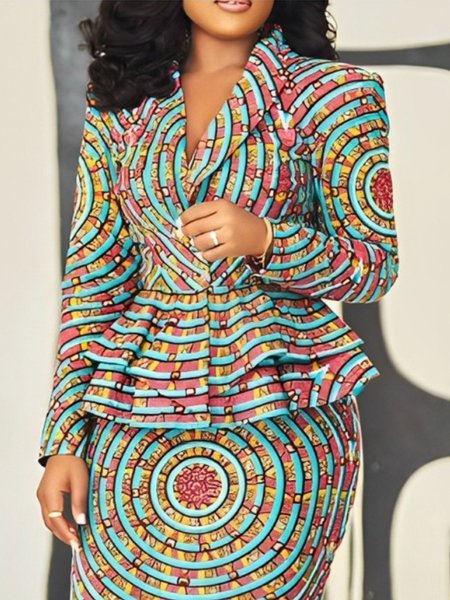 

Elegant Printing Abstract Polka Dots Lapel Collar Jacket, As picture, Jackets