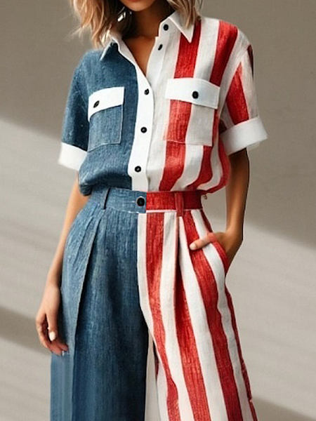 Urban Color Block Pockets Shirt, As picture, Blouses and Shirts