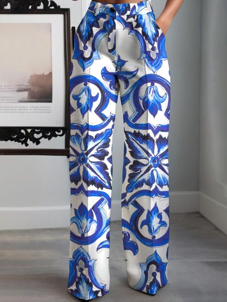 Urban Abstract Printing Straight Pants, As picture, Pants