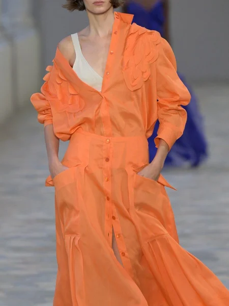 

Vacation Plain 3D Floral Shirt, Orange, Blouses and Shirts