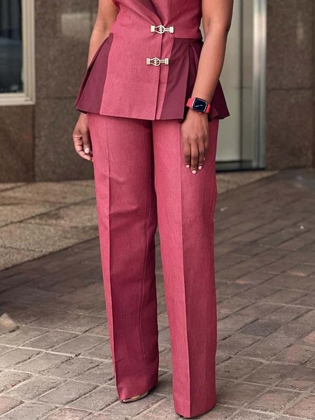 Urban Plain High Waist Straight Pants, Red, Pants