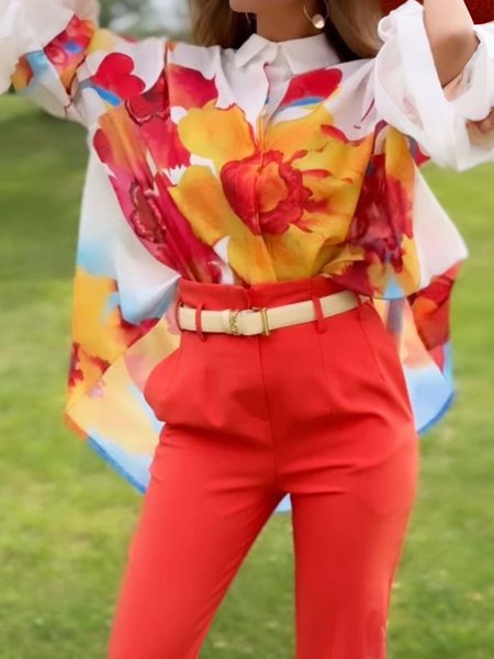 

Urban Floral Loosen Shirt, As picture, Blouses and Shirts