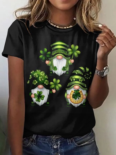 

Casual St. Patrick's Day Animal Crew Neck Short Sleeve T-shirt, Black, T-shirts