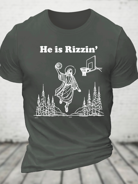 He Is Rizzin Cotton T-Shirt, Deep gray, T-shirts