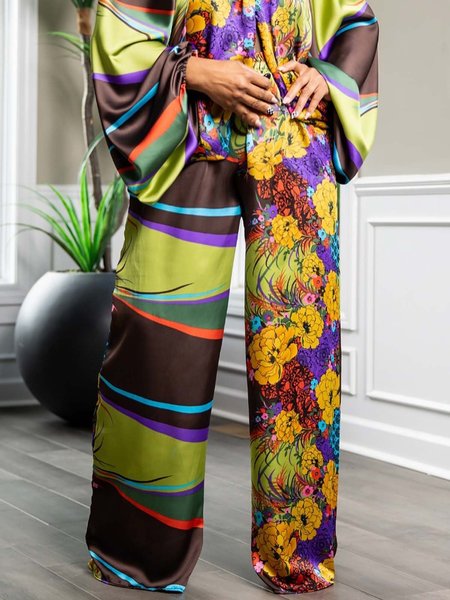 Vacation Floral Straight Fashion Pants, As picture, Pants
