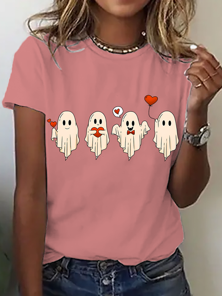 

Valentine's Day Cute Ghost Cotton T-Shirt, Orange pink, T-shirts