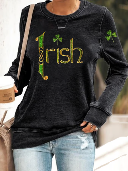 

Women's St Patrick's Day Shamrock Printing Casual Spring/Fall Long Sleeve Sweatshirt, Black, Sweatshirts & Hoodies