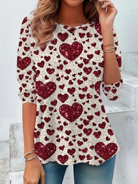 

Women's Love Valentine's Day Print Casual Round Neck Tunic T-Shirt, As picture, Long sleeves