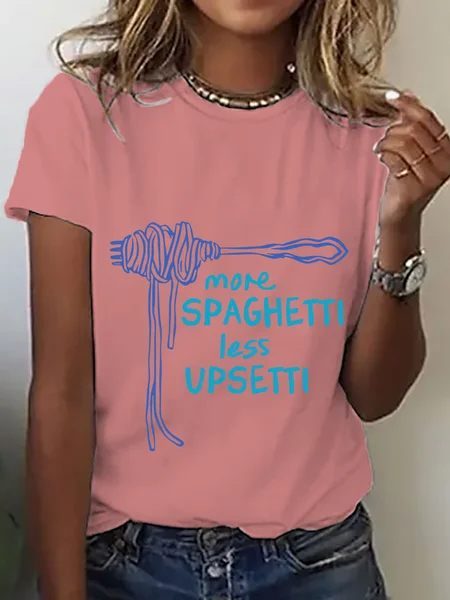 

More Spaghetti Less Upsetti Cotton T-Shirt, Orange pink, T-shirts