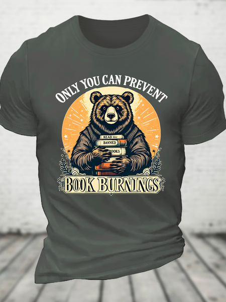 Only You Can Prevent Book Burnings Cotton T-Shirt, Deep gray, T-shirts