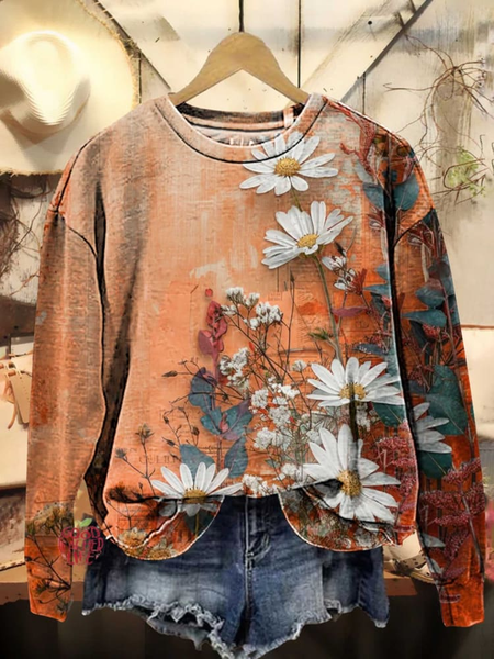 

Women's Crew Neck Floral Printing Casual Spring/Fall Long Sleeve Sweatshirt, As picture, Sweatshirts & Hoodies
