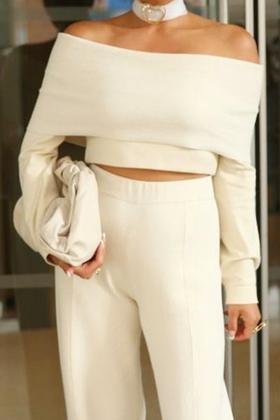 Urban Plain Cold Shoulder Off Shoulder Sleeve Blouse, Off white, Blouses and Shirts