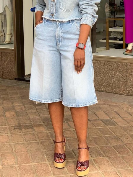 Plain Casual Denim Wide leg pants, Light blue, Jeans