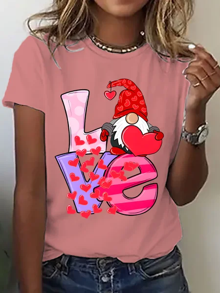 

Love Gnome Hearts Cotton T-Shirt, Orange pink, T-shirts