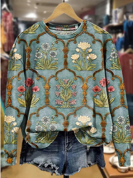 

Casual Crew Neck Floral Sweatshirt Printing, As picture, Hoodies & Sweatshirts