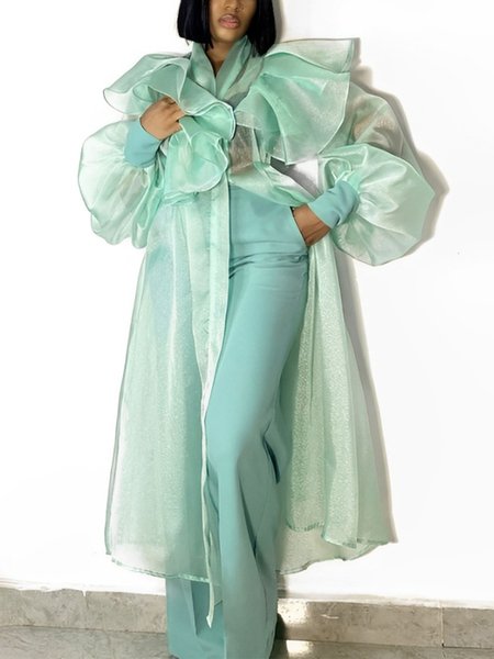 Elegant Balloon Sleeve Peplum Kimono, Aqua, Kimonos