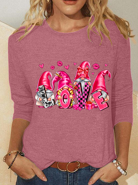 

Love Gnomies Valentine's Day Casual Long Sleeve Shirt, Watermelon, Long sleeves