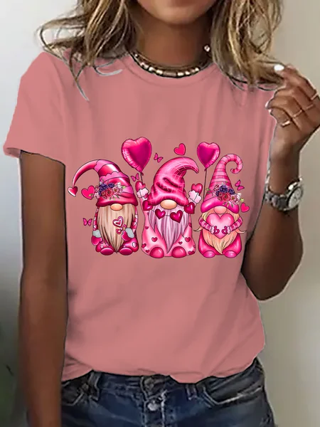 

Cute Gnome Valentine Heart Cotton T-Shirt, Orange pink, T-shirts