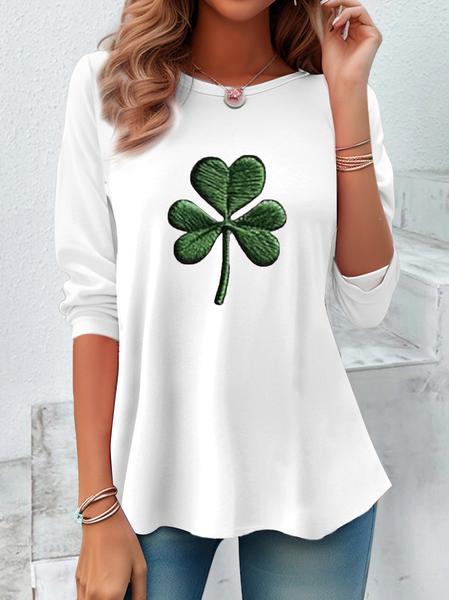 

Women's Long Sleeve Tee T-shirt Spring/Fall Shamrock St Patrick's Day Floral Casual Graphic Tee Top, White, T-Shirts