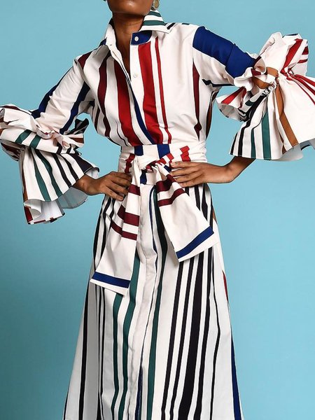 

Urban Striped Ruffle Sleeve Shirt, As picture, Blouses and Shirts