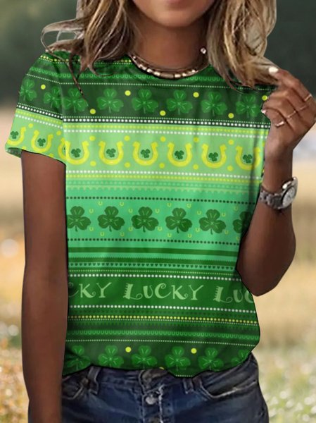 

Casual St. Patrick's Day Striped Crew Neck Short Sleeve T-shirt, Green, T-shirts