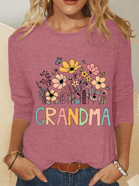 Granny Retro Floral Casual Long Sleeve Shirt, Watermelon, Long sleeves