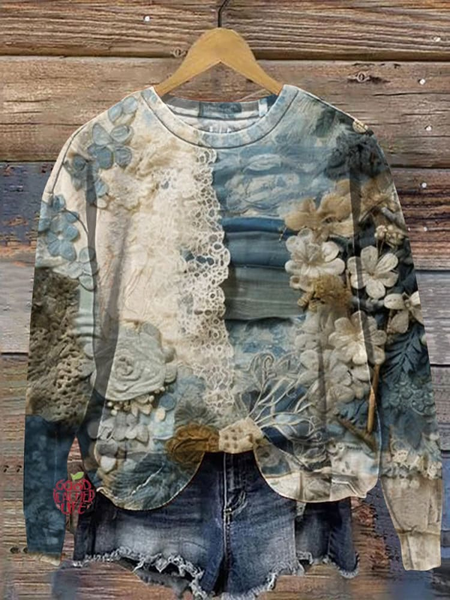 

Women's Crew Neck Floral Printing Casual Spring/Fall Long Sleeve Sweatshirt, As picture, Sweatshirts & Hoodies