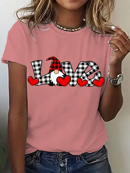 Love-Valentine Gnome Cotton T-Shirt, Orange pink, T-shirts