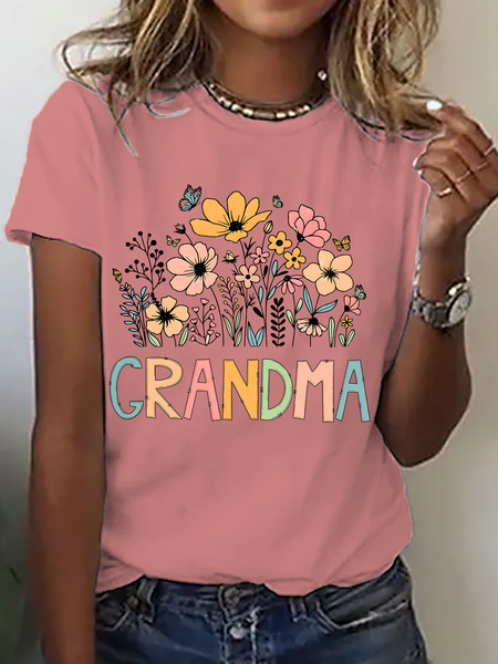 

Granny Retro Floral Cotton T-Shirt, Orange pink, T-shirts
