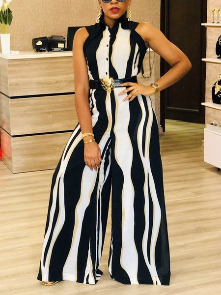 

Vacation Chevron Jumpsuit No Belt, Black-white, Jumpsuits