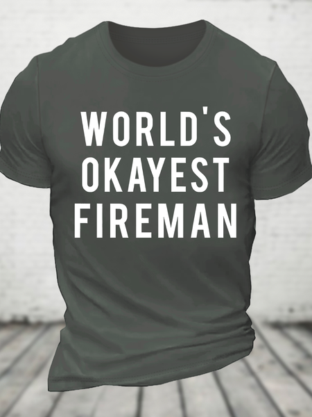 

World's Okayest Fireman Cotton T-Shirt, Deep gray, T-shirts