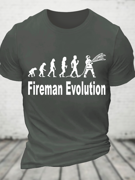 

Evolution To Fireman Cotton T-Shirt, Deep gray, T-shirts