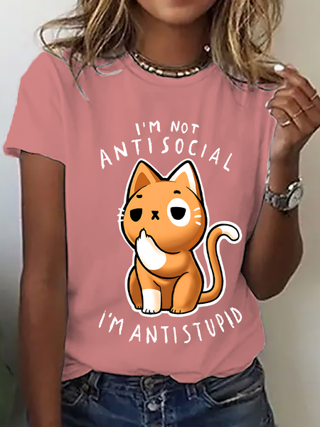 I'm Not Antisocial, I'm Antistupid Cotton T-Shirt, Orange pink, T-shirts
