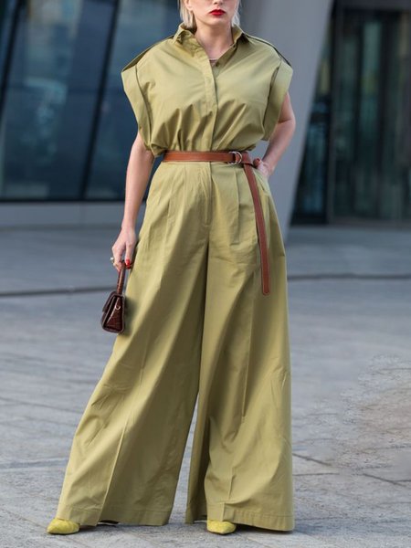 

Urban Raglan Sleeve Plain Shirt Jumpsuit No Belt, As picture, Jumpsuits