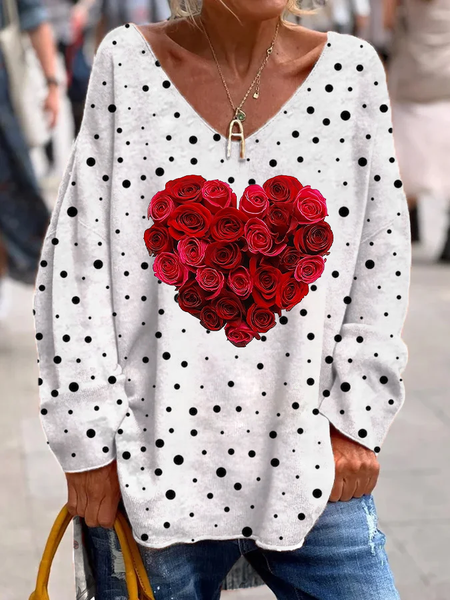 

Women's Long Sleeve Tee T-shirt Spring/Fall Floral Printing V Neck Casual Graphic Tee Top, White, T-Shirts