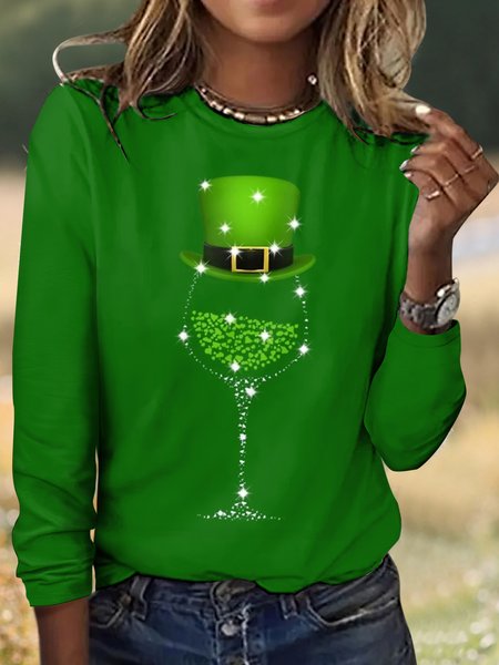 

Vintage St. Patrick's Day Plaid Crew Neck Long Sleeve T-shirt, Green, T-shirts