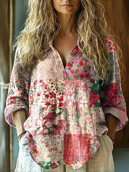 

Vintage Floral Print Blouse, Pink, Blouses