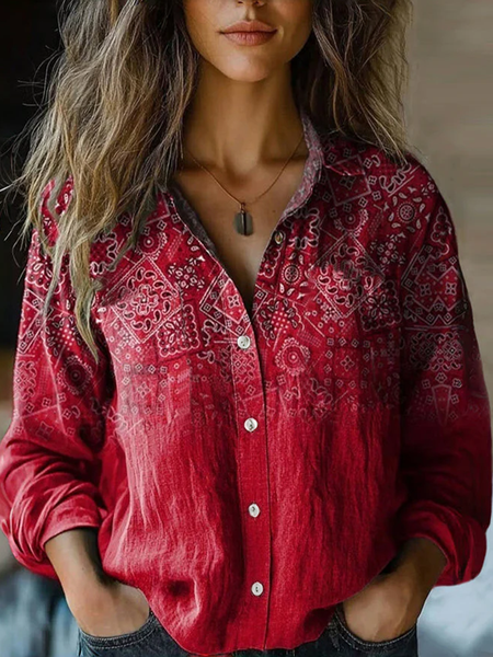 

Vintage Ethnic Print Blouse, Wine red, Blouses